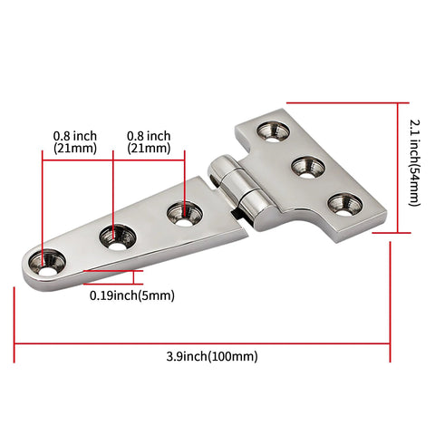 Laorde 316 stainless steel T-hinges marine grade boat hatch hinge 4in x 2in, 2-pack with screws
