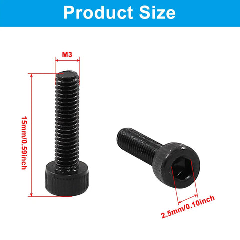 Beefy M3 X 12mm Hex Socket Head Cap Screws Bolts In 12.9 Grade Alloy Steel With Black Oxide Finish showing dimensions