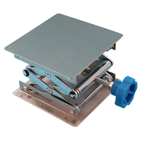 Stainless Steel Lab Jack Stand Scissor Lift Table 4x4 Inch Adjustable Height with blue adjustment knob
