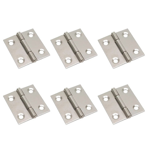 Six 1.5-inch silver stainless steel kitchen cabinet hinges for interior and exterior doors, 6-pack