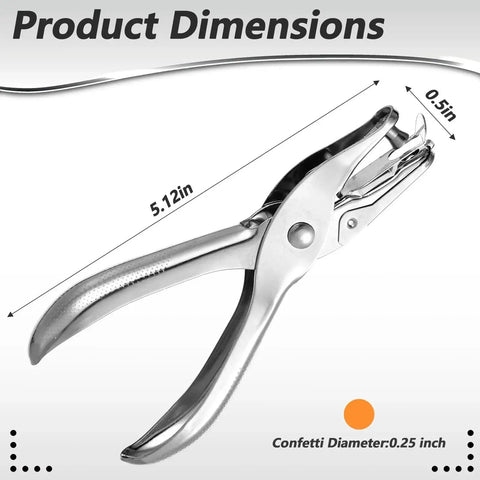 Dope 20 Pack One Quarter Inch Single Hole Punch Set, Metal Hand Paper Puncher With Five Sheet Capacity, showing product dimensions.