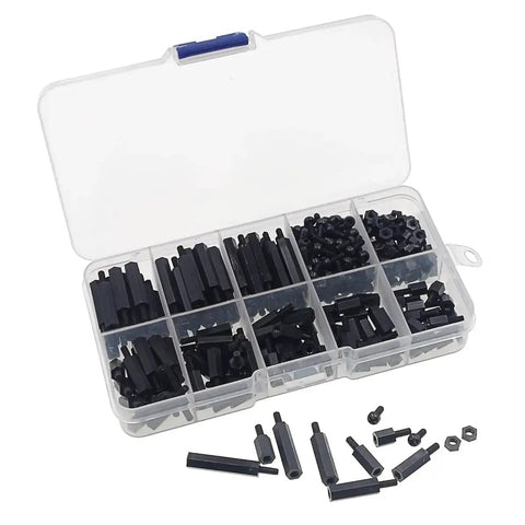 320 Piece M2.5 Nylon Hex Spacer Standoff Kit With Screws And Nuts In Black For DIYers And Makers