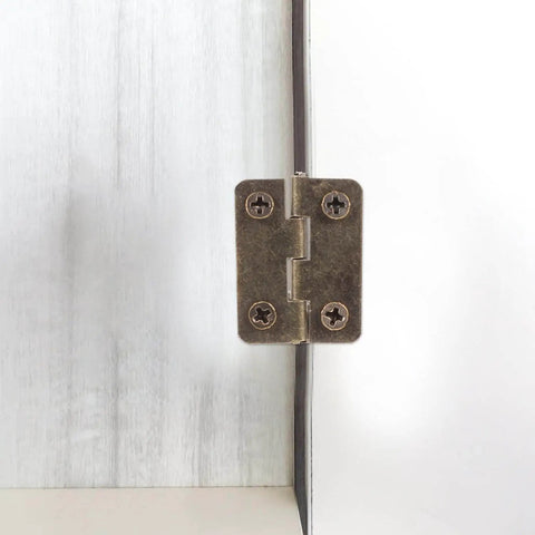 Installed view of 20 Pack Antique Copper Mini Hinges With Screws 1 Inch Rounded Corner Iron Hardware For Wooden Jewelry Boxes Bird Houses And Small Chests Durable Rust Resistant Miniature Hinge Set