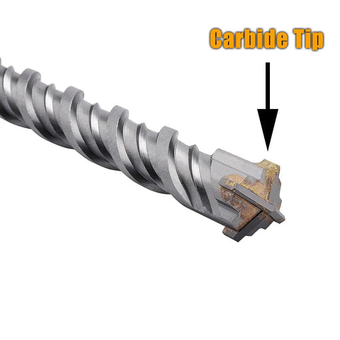 Close-up of carbide tip on SDS Plus Rotary Hammer Drill Bit 1-1/2 Inch Diameter 23.6 Inch Length For Concrete Brick Cement And Stone