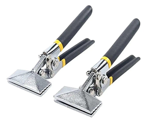 2 Piece Sheet Metal Bending Pliers Set With Ergonomic Handles, straight formers and benders, nickel plated, construction and window design tool.
