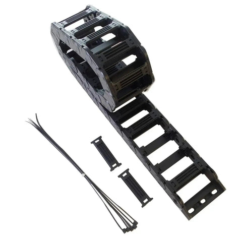 1 Meter Drag Chain Cable Carrier For CNC Routers And Industrial Machines, 25x77mm Open Type R55 shown with cable ties