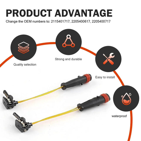 Opuweiy brake pad sensor 4-pack, black housings with yellow wires for E350 W211/W220 C300/C350 (front view).