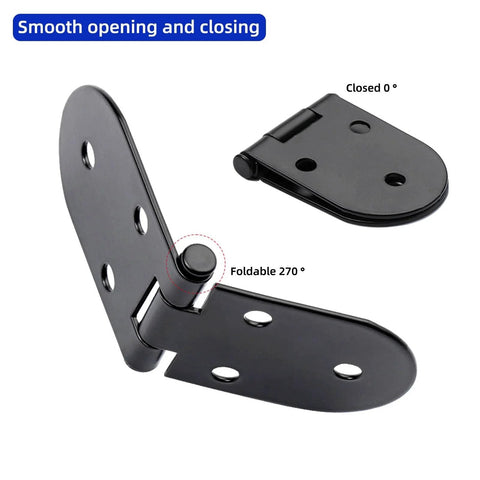 3-5/32 X 1-3/16 Inch Folding Flip Top Hinges 10 Pack, black hinge showing folding 270 degrees, for wood boxes and desks