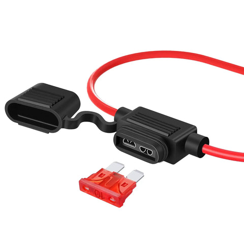 In Line 10 Gauge Fuse Holder Kit With ATC ATO Connectors And 65 Car Fuses Included For Automotive Wiring Projects Heavy Duty Inline Harness.