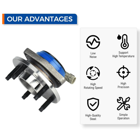 Front Wheel Hub And Bearing Assembly 5 Lug With ABS Ready To Roll Compatible With Chevy Impala Venture Monte Carlo Buick Regal featured with advantages icons