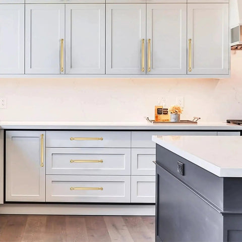 Champagne Bronze Solid Cabinet Pulls Set Of Ten, 5 Inch Center To Center Heavy Duty Cabinet Handles in modern kitchen