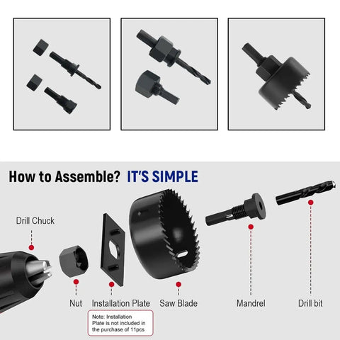 Pro Grade All-In-One Hole Saw Kit With 11 Pieces From 3/4 Inch To 2-1/2 Inch Blades, Mandrels, Drill Bits, Hex Key And Storage Box