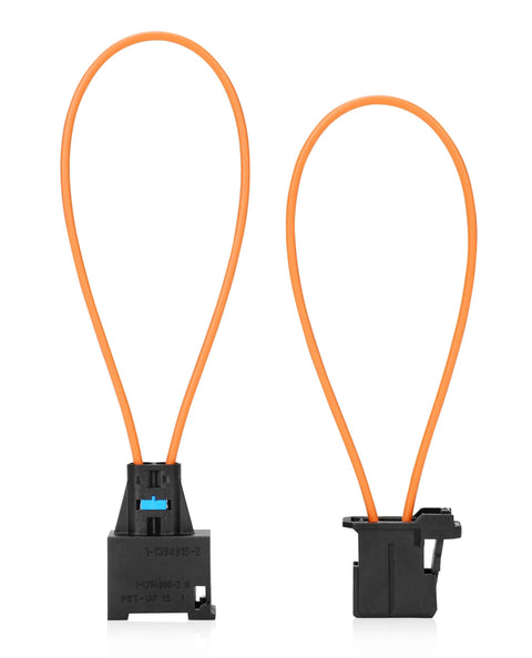 2-pack fiber optic bypass loop adapters with orange loops and black connectors for BMW, VW, Porsche, Mercedes, Audi diagnostics