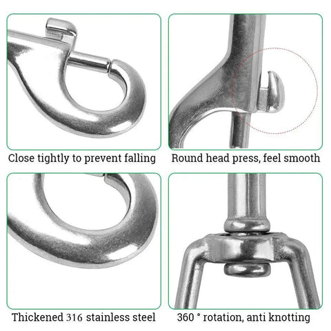 Close-up of Double Ended Bolt Snap Hooks Stainless Steel Heavy Duty 3.5 Inch Pack Of 6 showing hook details and features.