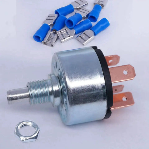 4 Position Rotary Switch For Fans And Heaters, showing metal body, knob, terminals, and connectors, Speed Selector Dial F040