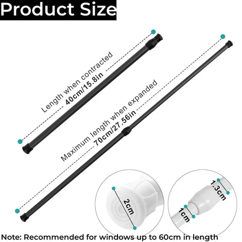 Image showing Two Piece Adjustable Window Security Bar For Sliding Glass Doors And Windows Rubber Tip Safety Lock Bar Extends From 15.7 To 27.5 Inches with measurements.