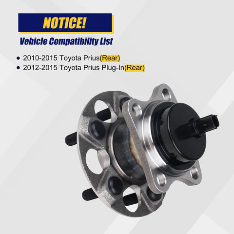 Rear Wheel Bearing And Hub Assembly 512505 For Toyota Prius 2010 To 2015 And Prius Plug In 2012 To 2015 5 Lug With ABS OEM Grade Replacement