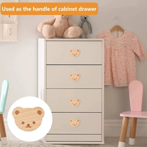 Bear Shaped Wooden Knobs 6 Pieces Single Hole Beech Wood Cabinet Handles on kids room dresser