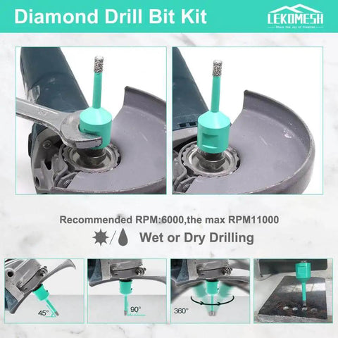 Pro Grade Diamond Core Drill Bit 1-3/8 Inch 35mm With 5/8-11 Thread Tile Hole Saw Cutter For Porcelain Ceramic Tile Granite Marble Stone Dry Drilling Vacuum Brazed Performance shown in use on tiles