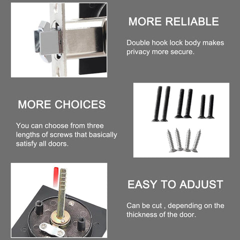 Black Privacy Pocket Door Lock With Keys Hidden Recessed Square Barn Door Latch For 1 3/8 To 2 3/16 Inch Thick Doors Zinc Alloy Brushed Nickel Finish Anti Corrosion Dust And Oil Resistant Left Or Right Hand Install installation parts showing screws and lock components