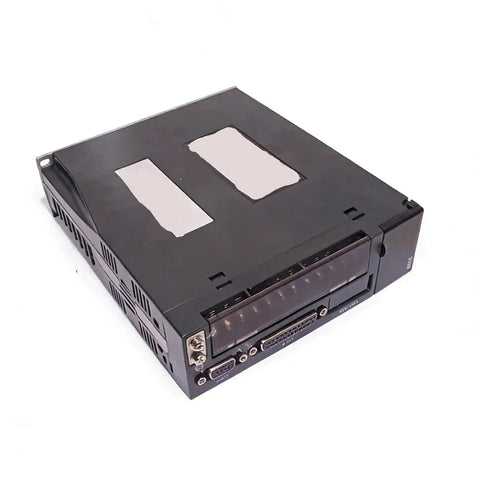 Angled front view of black 220V 1kW AC servo drive module with DB-25 connectors.