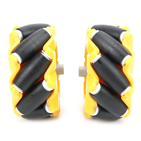 Omnidirectional Mecanum Wheel Set For Geared Motors And DIY Robot Cars 80mm with rubber coating, left and right wheels for small robots.