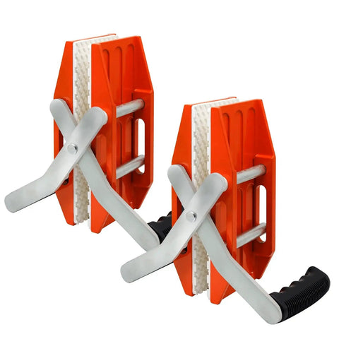 White Rubber Lined Granite Carrying Clamps Double Handed Lifter Marble Slabs with orange handles shown in side view