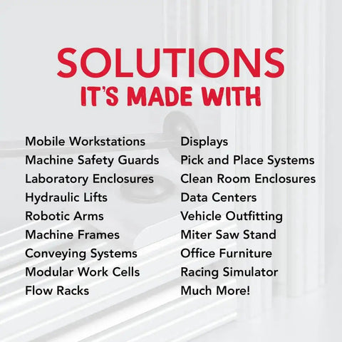 Text listing solutions using Centered Slide-In T-Nuts 10-32 For 10 Series Aluminum Extrusions.