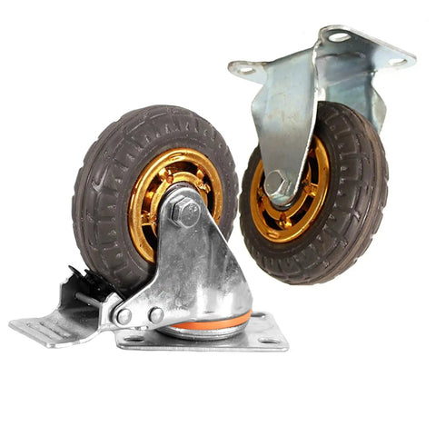 5 Inch Heavy Duty Caster Wheels Set Of 4 With Rubber Casters And Brakes, 2 Fixed And 2 Swivel With 360 Degree Double Ball Bearing Castors
