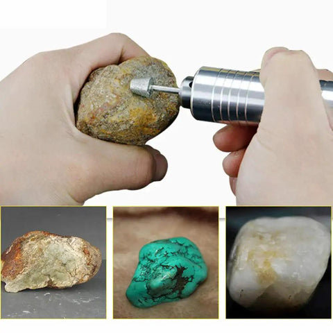 Diamond Coated Grinding Head Set For Dremel Rotary Tool 50 Pcs Includes Cylinder Sphere Umbrella Bullet Needle Tip And More Durable Grinding Burrs For Stone Ceramic Glass Tile Marble Jewelry Rock Great For DIY Projects And Pro Grade Performance in use on a rock surface.