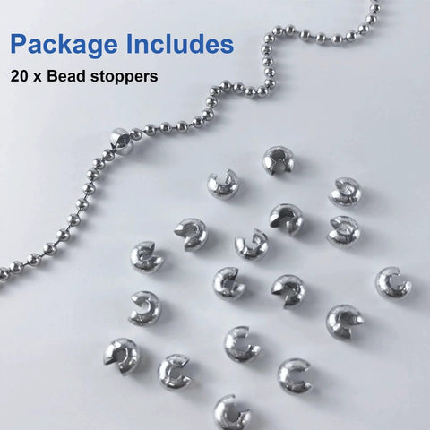 20 Pack Ball Bead Chain Stop 10.0mm Extra Large for Curtain Louvers, stainless steel chain stoppers shown with bead chain