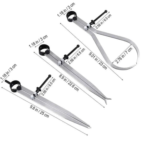 8 Inch Spring Caliper And Divider Set 3 Piece For Inside And Outside Measurements With Durable Steel Build And Precision Ground Jaws