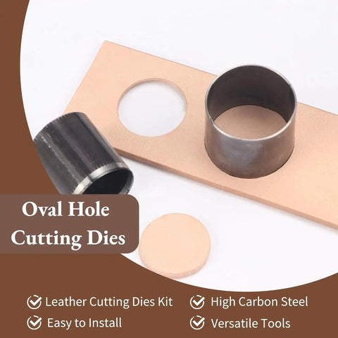 5 Piece Leather Die Cutting Dies Set With Oval Hollow Punches Pro Grade Steel Cutting Molds for DIY Crafts, showcasing oval punch.