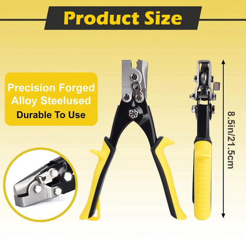 Snap Lock Punch Tool For Sheet Metal And Vinyl Siding 9 Inch End Cap Crimper front and side view with size dimensions