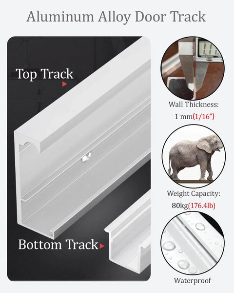 Invisible Sliding Door Hardware Track System Kit for Bedroom Doors, Mirror Ghost Gate Rail, aluminum alloy, side view