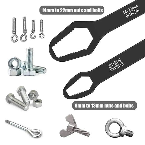 Four Piece Universal Torx Wrench Set With Double Head Self Tightening Design Adjustable From Three Millimeter To Twenty Two Millimeter Glasses Wrench For All Purpose Tasks At Home In The Garage On The Road Outdoor Riding And Car Repair with labeled wrench sizes and bolts