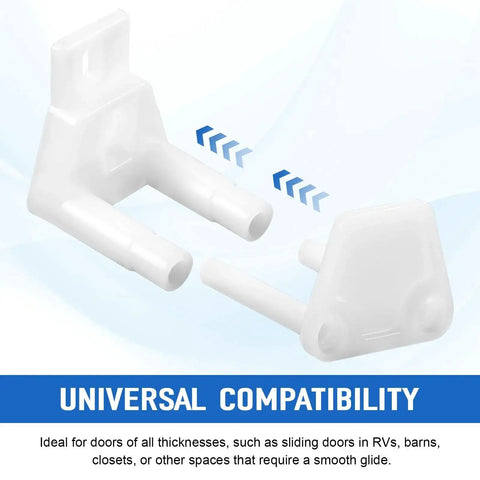 Adjustable Sliding Door Guide Set For Barn And Pocket Doors Floor Guide With Wall Mount RV Sliding Door Hardware Closet Door Guides For Carpet Barn Pocket Door Bottom Floor Guide Includes 2 Packs And 4 Screws, white plastic, side view