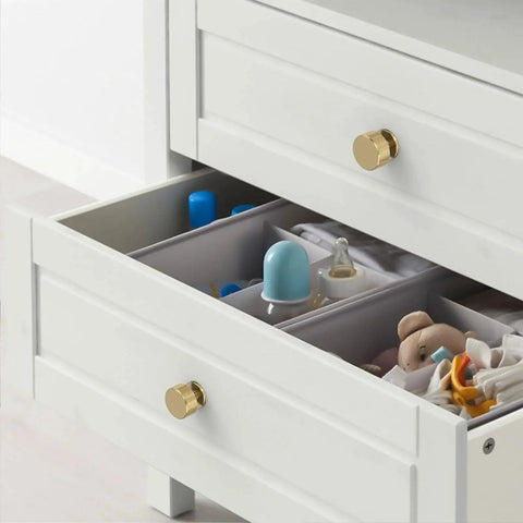 Champagne Bronze Knurled Cabinet Knobs, 1.2 Inch Diameter installed on white dresser drawers