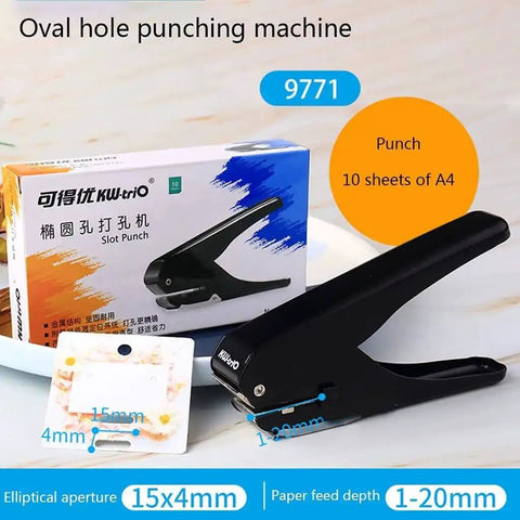 Portable Oval Hole Puncher 1 Inch Hole Size, 10 Sheets Capacity, Adjustable Punch, with Packaging and Usage Display
