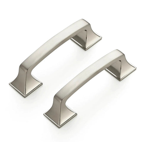 30 Pack Solid 3 Inch Square Foot Arch Cabinet Pulls In Brushed Nickel Finish, shown against white background