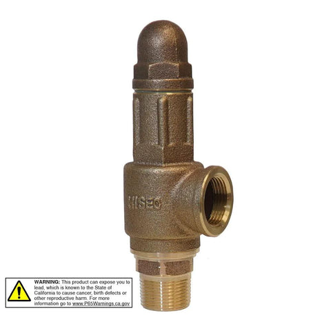 Brass pressure relief valve, 1-inch no-lead, contractor-grade with side outlet and bottom threaded inlet