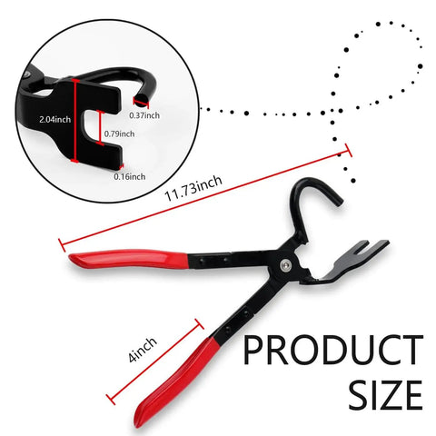 Exhaust Hanger Removal Tool With 25 Degree Offset Design And Non Slip Pliers, dimensions marked, high-carbon steel material.
