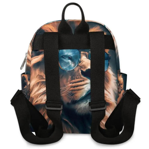 Back view of Mini Backpack Purse For Women Cute Small Daypack with adjustable straps and lion print, designed for city chic vibe.