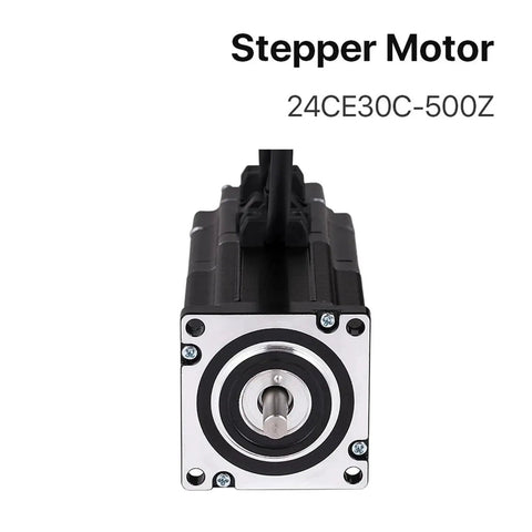 NEMA 24 closed-loop stepper motor with silver front faceplate and black housing, front shaft visible.