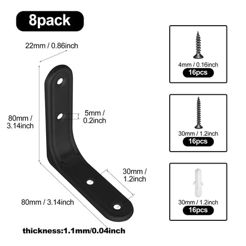 Eight Pack 3 Inch Beefy Heavy Duty L Brackets For Shelves Cabinets And Wood 90 Degree Wall Mount Right Angle Corner Braces Black