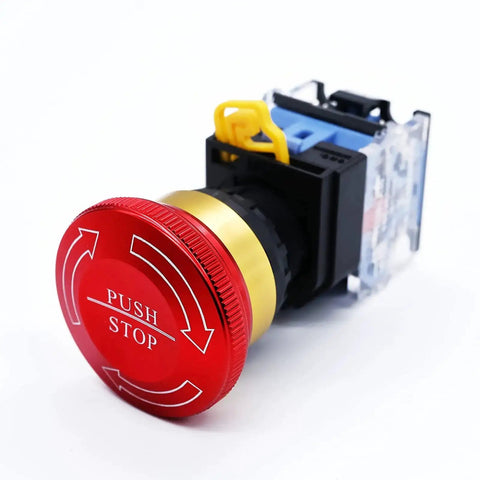 Beefy Metal Latching Emergency Stop Push Button Switch 22mm Panel Mount Aluminum Alloy Construction 1NO 1NC 600V 10A