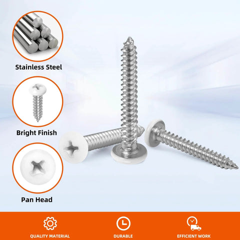 Size 8 By 2 Inch Pan Head Wood Screws Self Tapping Stainless Steel 304 50 Count For Fence Boards Wood Flooring Furniture Drywall And More Ideal For Decks Sheds Cabinets Quick DIY Friendly Fixes
