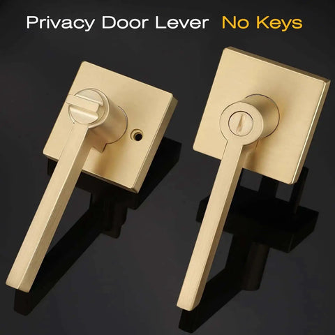 2 Pack Heavy Duty Keyless Privacy Door Handles Satin Brass Finish showing thumb turn lock and emergency release mechanism