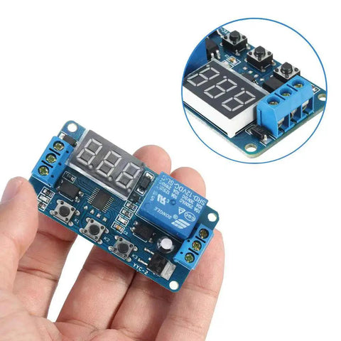 Dc 12V Time Delay Relay Module With Led Display Digital Timer For Automation And Plc Control, shown in hand for scale