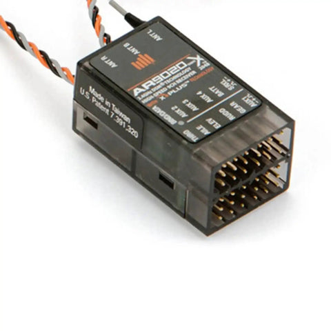 AR9020 9-channel DSMX receiver with two satellite modules in black plastic housing, Bearings Canada